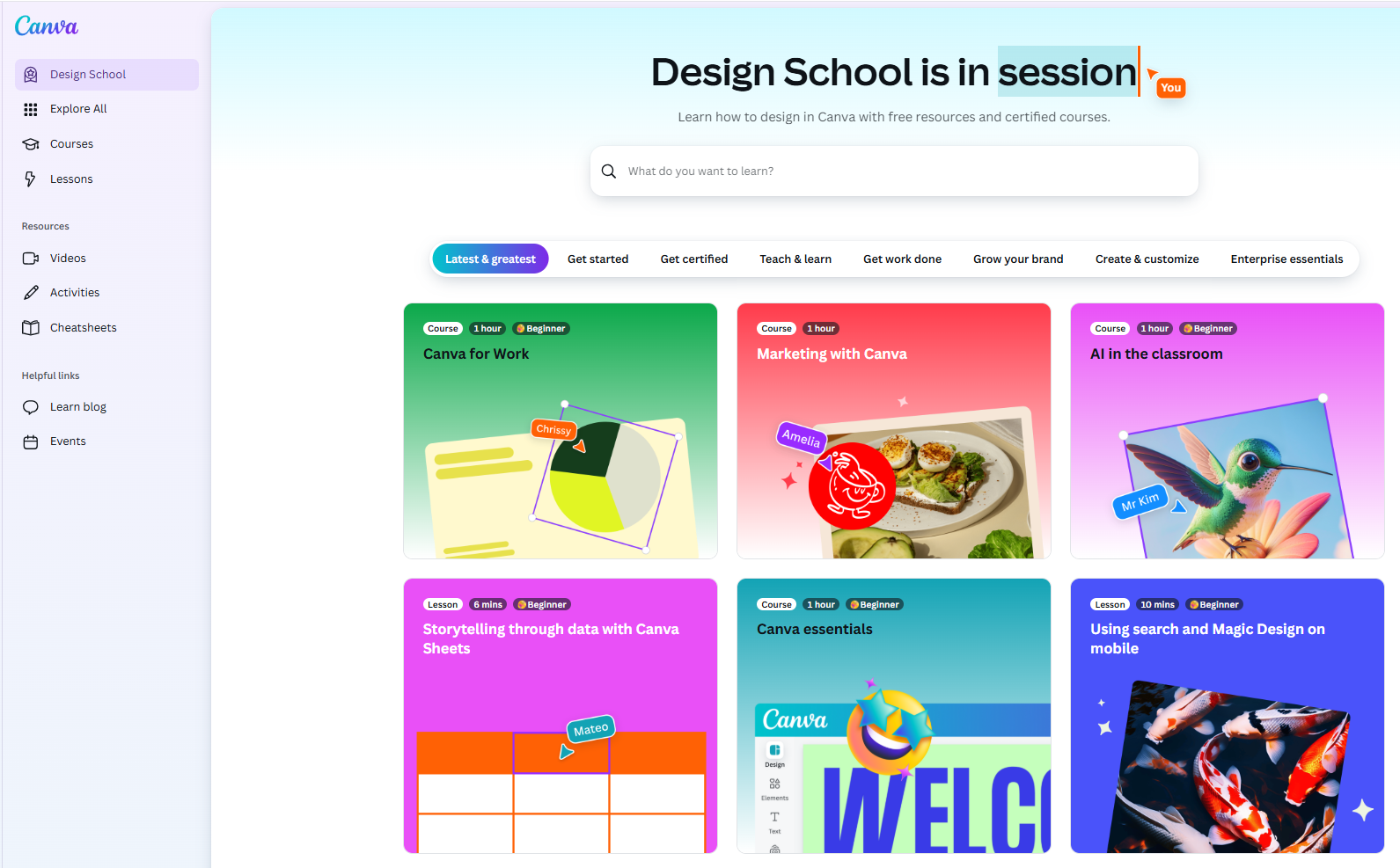 Go to Canva's courses Canva's schools